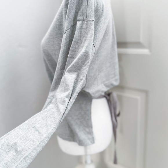 NWT-LUSH Grey Open Square Tie Back Wide Sleeve Top - Picture 7 of 12